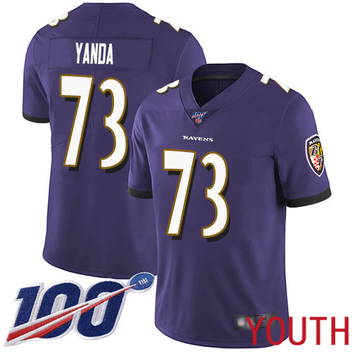Baltimore Ravens Limited Purple Youth Marshal Yanda Home Jersey NFL Football #73 100th Season Vapor Untouchable